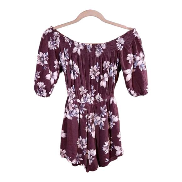 One Clothing Purple Floral Off-shoulder 3/4 Sleeve Crepe Romper Women's XS - Picture 5 of 7